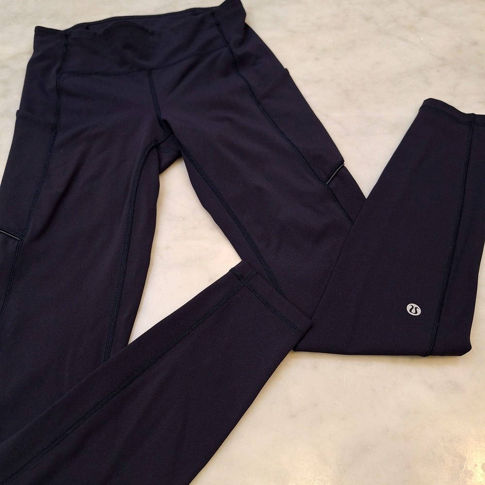 Lululemon Speed Up Tight Sz 4 Midrise Navy‎ Blue Running Leggings Pockets Yoga